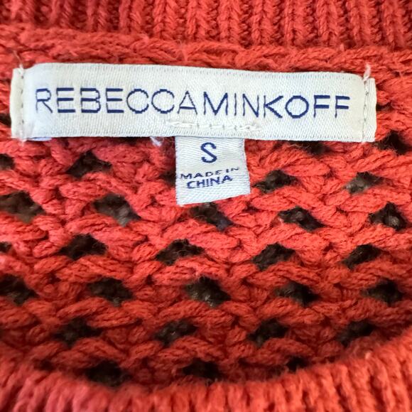 Rebecca Minkoff Women's Size Small Rust Orange Open Knit Bianca Sweater Boho - Picture 4 of 8